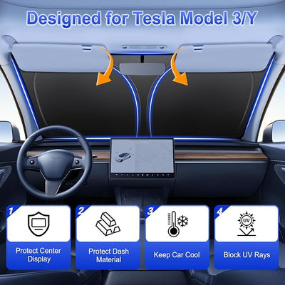 SINGARO Car Windshield Sun Shade, Foldable Reflective Sun Shade for Car Windshield, Compatible with Tesla Model Y Model 3 2016~2025