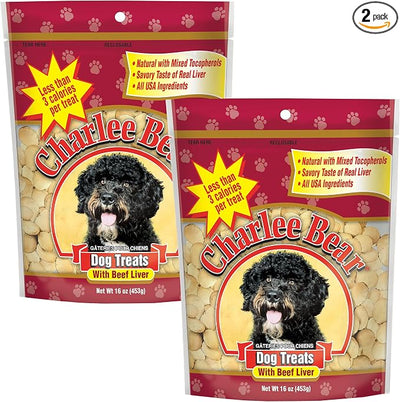 Charlee Bear Original Crunch Dog Training Treats, Beef Liver Flavor, 3 Calories Each, Low Calorie Natural Rewards for Puppies to Adult Dogs, Made in USA, 16 oz (2-Pack)