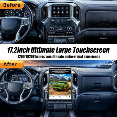 AuCar 836MAX 17.2 Inch Touchscreen with LED knobs Android 14 Car Radio for GMC Sierra Chevrolet Silverado 2019-2025 Head Unit GPS Navigation Wireless Carplay Android Auto 128GB US 1 Yr Service