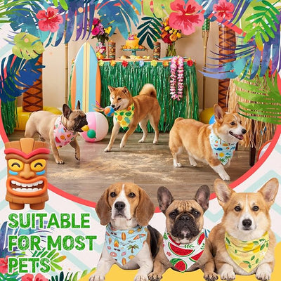 Weewooday 50 Pcs Summer Bandanas Bulk for Dogs Kerchief Bibs Scarves with Beach, Fruit, Hawaii Ice Cream Luau Aloha Pool for Small Medium Large Grooming Accessories(Summer, 25.6 x 17.7 x 17.7 Inch)