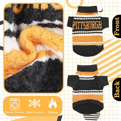 Pittsburgh Small Dog Sweater Football Theme Turtleneck Knit Dog Sweaters for Small Pets Warm Winter Cat Dog Clothes