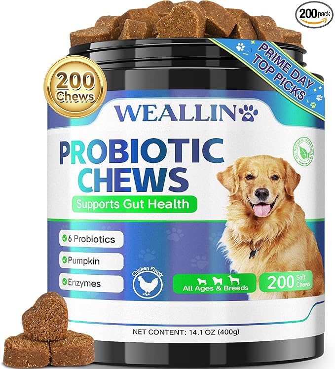 200 PCS Probiotics for Dogs - Dog Probiotic Chews for Gut Health, Digestive Support & Itchy Skin Relief Pet Diarrhea Gas Treatment - Probiotics, Digestive Enzymes, Prebiotics, Pumpkin