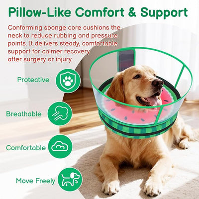 Sponge Dog Cone After Surgery, No Inflation Required Dog Donut Collar to Stop Licking, Inflatable Cone Alternatives for Medium Pets, Soft Recovery Collar with Protective Shield (Watermelon,M+)