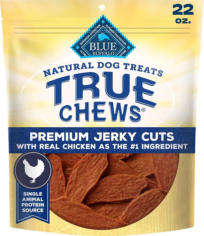 Blue Buffalo True Chews Chicken Premium Jerky Cuts Natural Dog Treats, Real Meat Dog Snacks, Healthy Reward or Training Treat, Made in the USA with Real Chicken & Natural Ingredients, 22 oz.