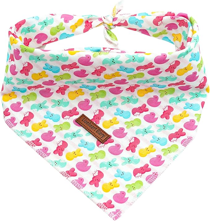 Lionheart glory Easter Dog Bandana Dog Kerchief 1 Pack Washable Soft Comfortable Dog Scarf, Square Adjustable Girl or Boy Easter Eggs Bunnies Dog Bandanas for Small Dogs Puppy