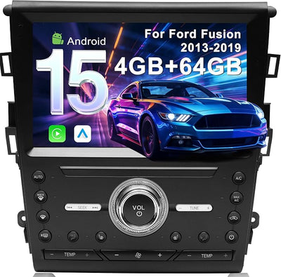 4G+64G Car Radio for Ford Fusion Mondeo 2013-2019 | Upgrade Android 15, Wireless CarPlay Android Auto, BT 5.4, WiFi 6, GPS, FM, RDS, EQ, SWC, 1080P Backup Camera