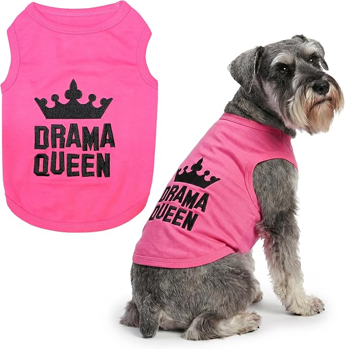 Parisian Pet Dog Shirt - 100% Cotton Shirts for Large Dogs - Pink Sleeveless Girl Pet Clothes - Lightweight and Breathable Puppy Clothes - Stretchy Drama Queen Dog Apparel - Funny T Shirts for Dogs