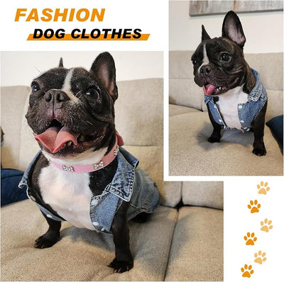 SILD Pet Clothes Dog Jeans Jacket Cool Blue Denim Coat Small Medium Dogs Lapel Vests Classic Hoodies Puppy Blue Vintage Washed Clothes