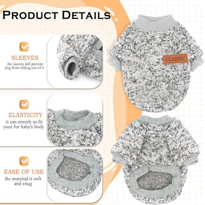 2 Pieces Dog Sweaters for Small Dogs Fall Dog Clothes Male Winter Fleece Dog Sweaters Warm Thick Pet Outfit Coat Small Dog Sweater for Boy Girl Dogs, Yorkie, Chihuahua, Pug, Cat, Pug,S,Grey Navy
