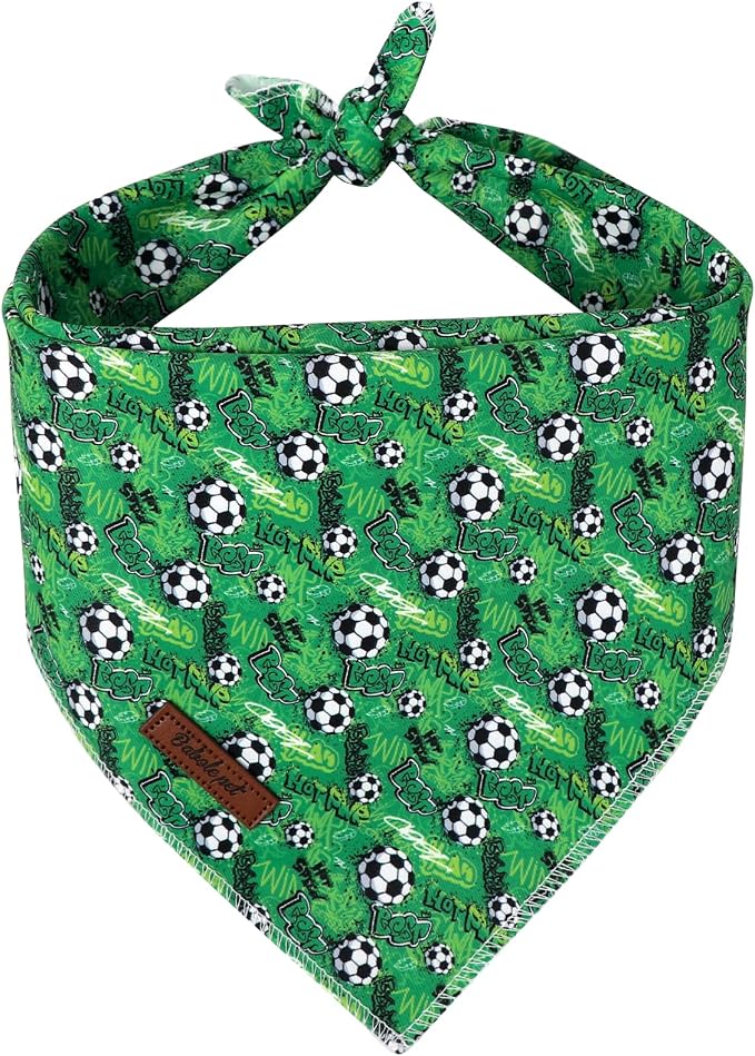 Boy Dog Bandana - Green Soccer Sport Dog Bandana for Medium Large Dogs, Cute Male Dogs Neck Scarf Pet Bib, Soft Triangle Scarf Summer Pet Accessory L