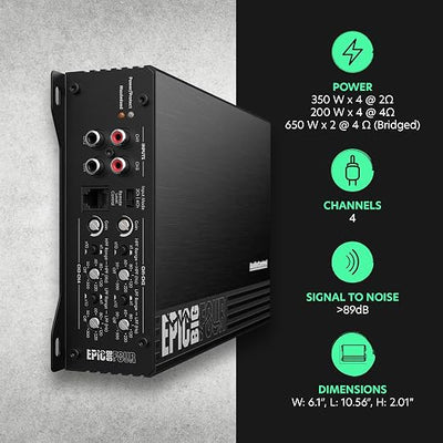AudioControl EPICBIGFOUR 4-Channel Amplifier Car Audio 1400W RMS, Compact Digital Class D, Includes ACR-E Bass Knob, High/Low Pass Crossover, Line Level Inputs, Epicenter Link, Smart Auto Protection