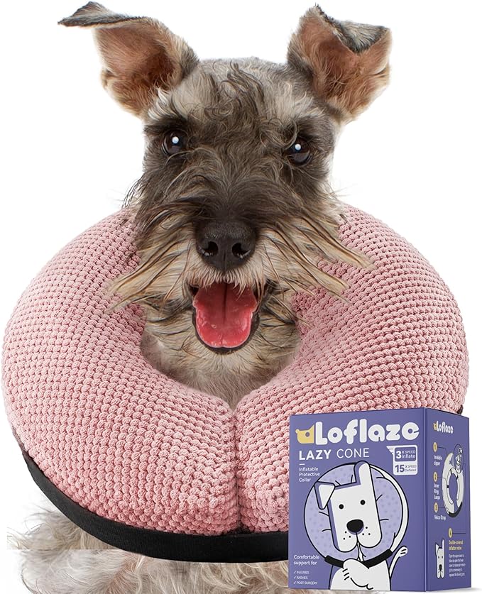 Loflaze Soft Inflatable Dog Cone Collar for Large Medium Small Dogs Cats - After Surgery Dog Neck Donut Collar, ECollar Alternatives for Recovery - Pink, M+