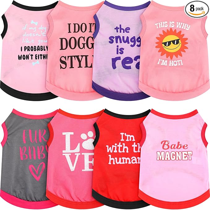 Reginary 8 Pieces Dog Shirts Girl Small Dog Clothes for Chihuahuas Yorkies Female Puppy Shirts Printed Pet Outfit Cute Breathable Soft Valentine's Day Doggie Cat Lovers Gift, Size S