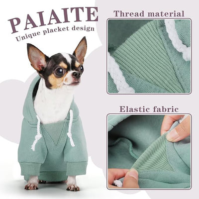 Paiaite Small Dog Hoodie Sweater: Winter Sweatshirt Pet Coat with Pockets, Hat & Leash Hole for Puppy Doggie Chihuahua, Small-Medium Dogs (Boy & Girl) – All Weather Wear Cyan 2XL