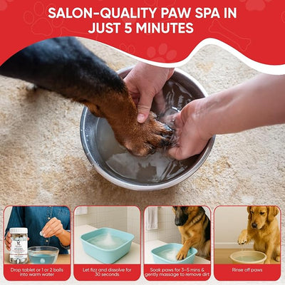 Warren London Deep Cleaning Paw Soak for Dogs – 300 Count Fizz Balls | Groomer-Size | Soothes Itchy, Irritated Paws with Seaweed, Tea Tree Oil & Aloe | Anti-Lick Paw Relief & Easy 5-Minute Spa