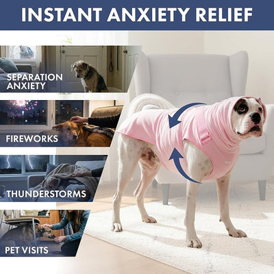 Spark Paws Anxiety Relief Vest for Dogs – Gentle Compression Dog Anxiety Suit, Calming Wrap for Separation Anxiety, Thunder, Fireworks, Suitable for Small Medium and Large Breeds - Pink - Size L