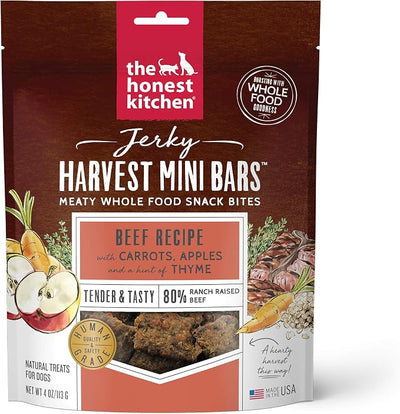 The Honest Kitchen Human Grade Dog Food Jerky Harvest Mini Bars: Beef Recipe With Carrots & Apples, 4 oz Bag