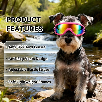 Enjoying Dog Sunglasses Medium Breed, UV Protection Dog Goggles for Medium-Small Dogs, Windproof Dust-Proof, Dog Eye Protection for Outside Cycling Driving, Adjustable Straps, Pink