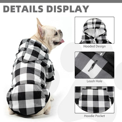 KOOLTAIL Plaid Dog Hoodie for Small Medium Large Dogs - Pet Clothes Sweater with Hat and Pocket for Cold Weather Winter, Warm Soft Hooded Sweatshirt Coat Outfit for Puppy Cats Girls Boys White M