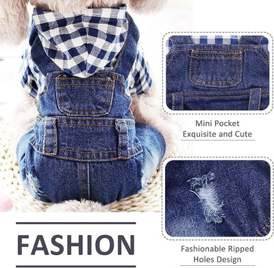 SILD Pet Denim Jumpsuit Dog Jeans Hoodies Cool Blue Coat Medium Small Dogs Classic Jacket Puppy Blue Vintage Washed Vests