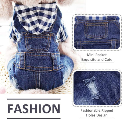 SILD Pet Denim Jumpsuit Dog Jeans Hoodies Cool Blue Coat Medium Small Dogs Classic Jacket Puppy Blue Vintage Washed Vests