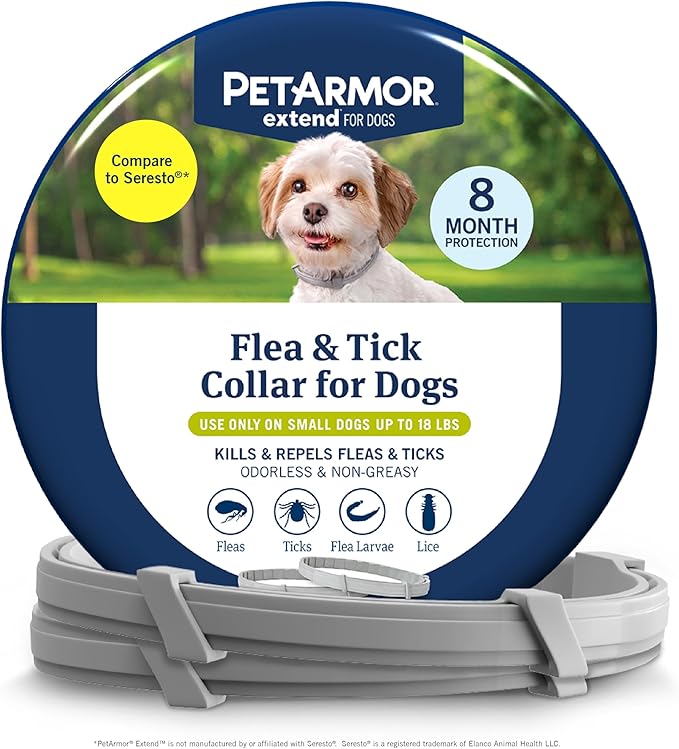 PetArmor Extend Flea & Tick Treatment & Prevention Collar for Small Dogs up to 18 lbs., 8 Months of Protection, Odorless & Non-Greasy, 2 Count