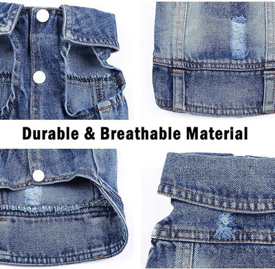 Jean Jacket, Puppy Blue Denim Lapel Vest Coat Costume, Dog T-Shirt Clothes, Cool and Funny Apparel Outfits, Machine Washable Dog Outfits for Small Medium Dogs Cats (M)