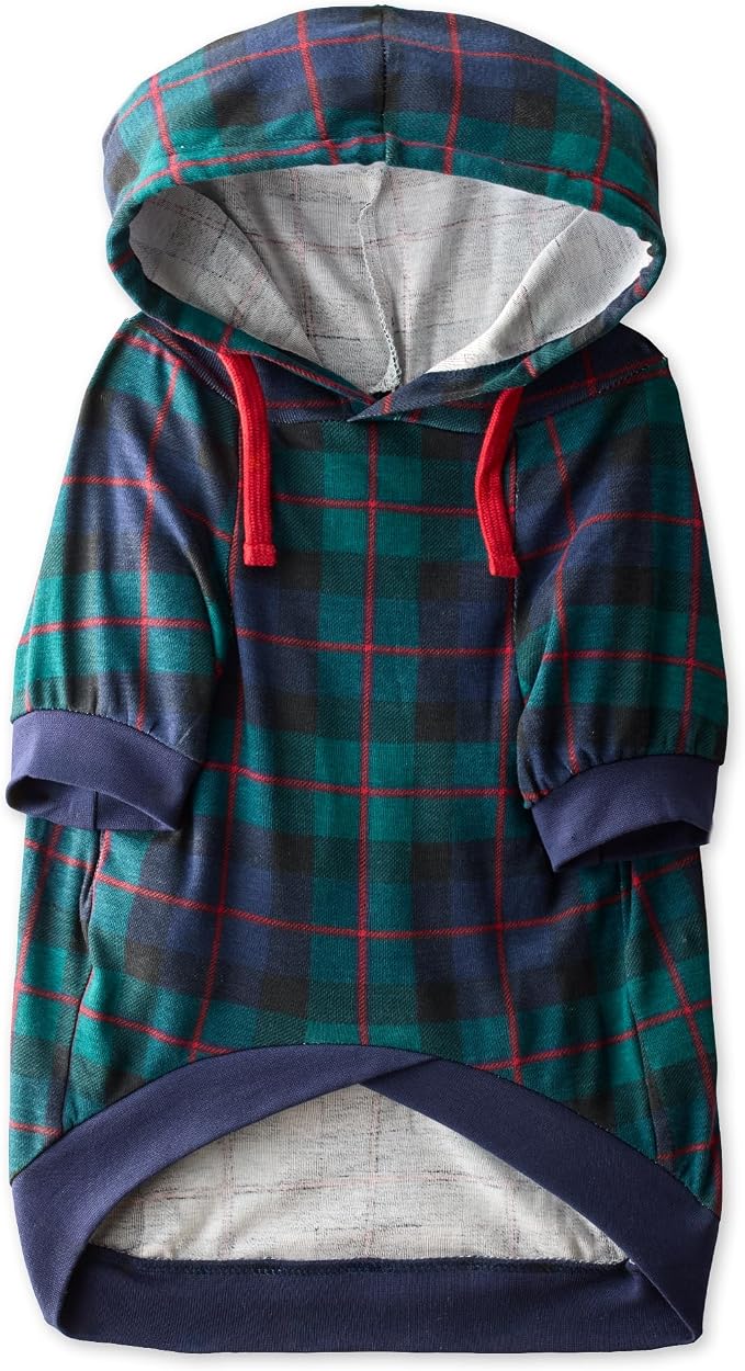 Pet Passion Rocky – The Original Lightweight Hooded Tee 100% Organic Cotton Dog Hoodie Pet Coat Sweater for All Sized Dogs, Black Watch Plaid, XX-Small (4-7 lbs)