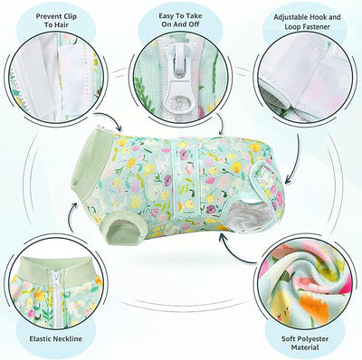 Lukovee Recovery Suit for Dogs, Zipper On Dog Surgery Suit for Female Male Dog, Onesies Bodysuit Prevent Licking Spay Abdominal Wounds Bandages E-Collar Alternative (Green, M)