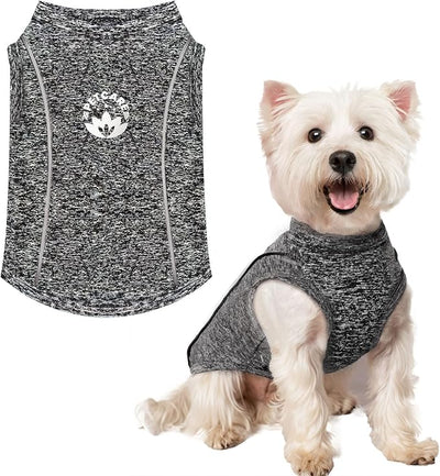 PETCARE Sun Protection Dog Shirts for Small Dogs Quick Dry Soft Stretchy Dog T-Shirts with Reflective Label Tank Top Sleeveless Vest Pet Clothes, Athletic Fabric, Black, M (Chest 17" Length 13.8")