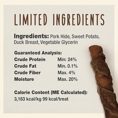Cadet Gourmet Triple Chews Long-Lasting Pork Hide Sticks with Sweet Potato and Duck, Healthy Dog Treats for Small & Large Dogs, 18 Count