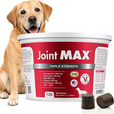 TS Joint Supplement Vet Formulated Pain & Inflammation Relief Treats Hip Dysplasia & Arthritis, Glucosamine, Chondroitin, Turmeric, MSM, HA, Creatine, Omega 3 EPA + DHA.120 Soft Chews
