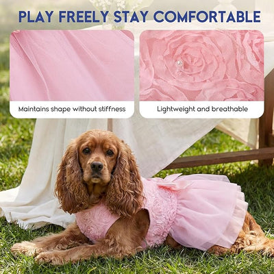 ASENKU Dog Dress Pet Wedding Dress Princess Lace Puppy Birthday Party Outfit Formal Apparel Girl for Medium LargeDogs Cats （XL, Pink