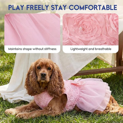 ASENKU Dog Dress Pet Wedding Dress Princess Lace Puppy Birthday Party Outfit Formal Apparel Girl for Small Medium Dogs Cats (Medium, Pink)