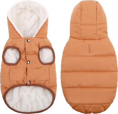 SAWMONG Waterproof Dog Winter Coat, Warm Fleece Lined Dog Jacket with Hood, Windproof Puppy Coat, Pet Apparel Vest Outdoor&Indoor Winter Activities(Khaki,M)