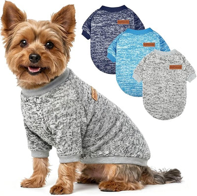 3 Pack Dog Sweaters for Small Dogs Girl Boy Winter Fleece Clothes Warm Soft Dog Sweatshirt Outfit for Dogs Cats Pet Apparel