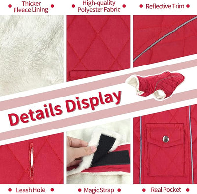 Malier Dog Winter Coat, Large, Red - Windproof, Extra Warm, Reflective Clothes for Small Medium Large Dogs and Puppy