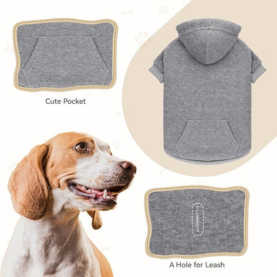 Dog Sweaters for Small Dogs,Dog Hoodie Sweater Solid Soft Brushed Fleece Clothes Pet Hoodie Sweatshirt with Pocket(Grey-S)