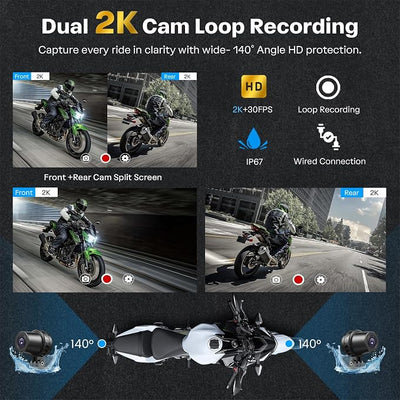 WonVon Motorcycle CarPlay Screen with Android Auto – 5” Waterproof GPS, Pantalla para Moto, Apple CarPlay, Navigation System for Motorcycle, Dual 2K Dash Cam Bluetooth Audio & TPMS (No SD Card)