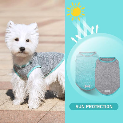 KYEESE 2 Pack Dog Shirts Quick Dry Soft Stretchy Sun Protection Pet T-Shirts with Reflective Label Tank Top Sleeveless Vest Dog Clothes for Small Medium Dogs, X-Large, Grey+Blue