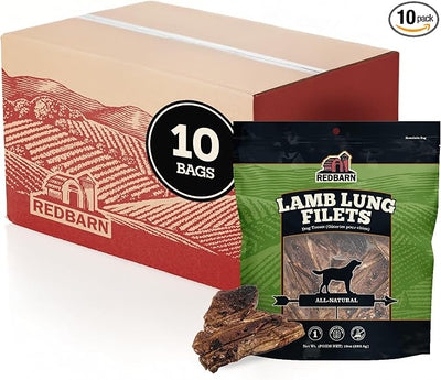 Redbarn Lamb Lung Filets - Oven Roasted Jerky-Style Dog Treats, Flavorful, Tasty & Highly Palatable Chews, Single Ingredient Protein – 10 oz, Case of 10 Bags