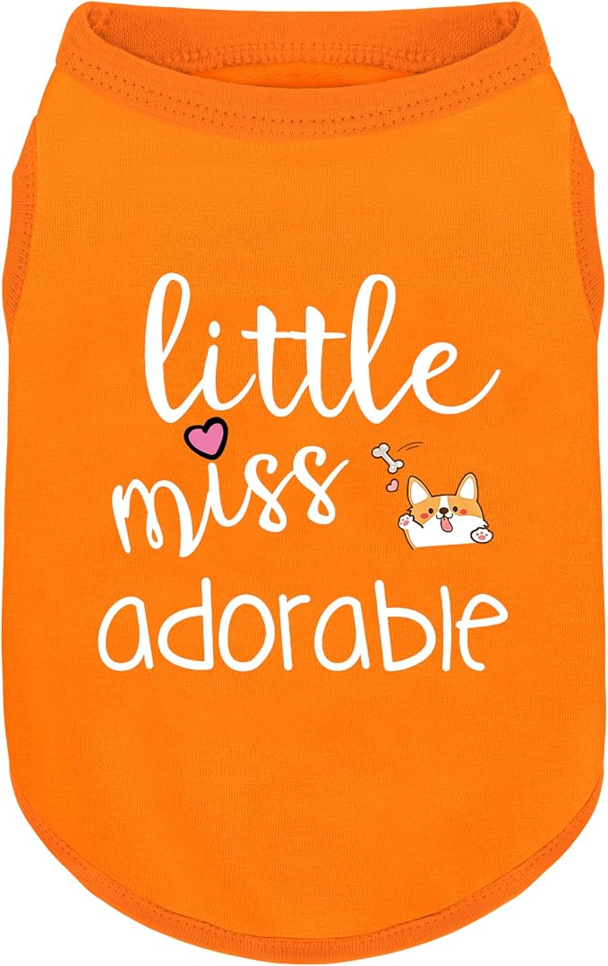 Cotton Dog Shirt with 'Little Miss Adorable' Corgi Head Print, Soft & Breathable Pet Apparel for Small, Medium, and Large Dogs, All-Season Sleeveless Vest, Cute and Comfortable Dog Outfit.Orange L