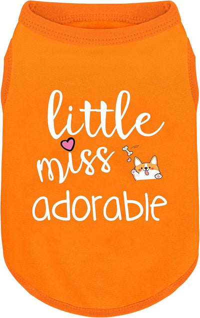Cotton Dog Shirt with 'Little Miss Adorable' Corgi Head Print, Soft & Breathable Pet Apparel for Small, Medium, and Large Dogs, All-Season Sleeveless Vest, Cute and Comfortable Dog Outfit.Orange 2XL