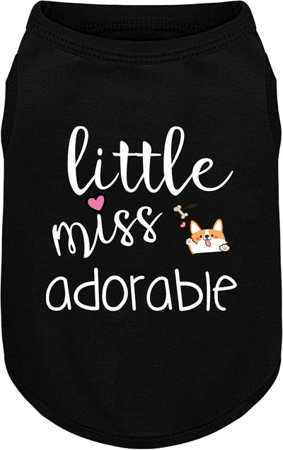 Cotton Dog Shirt with 'Little Miss Adorable' Corgi Head Print, Soft & Breathable Pet Apparel for Small, Medium, and Large Dogs, All-Season Sleeveless Vest, Cute and Comfortable Dog Outfit.Black 2XL