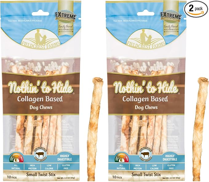 Fieldcrest Farms Nothing to Hide Natural Rawhide Alternative Small Twist Stix for Dogs - (10 Sticks) All Natural Easily Digestible Chews for All Breed Dogs - Great for Dental Health (Pack of 2)