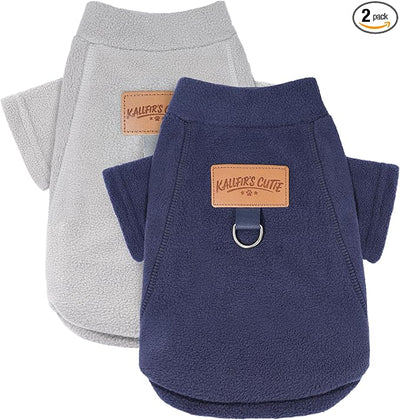 2 Pack Dog Sweaters for Small Dogs Warm Fleece Dog Sweatshirt with Leash Ring Pet Puppy Swearer Coat Apparel Outfit Winter Clothes for Chihuahua, Yorkie, Bulldog, Dachshund Cats XXS, Grey