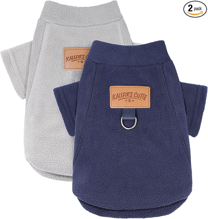 2 Pack Dog Sweaters with Leash Ring Warm Fleece Dogs Sweatshirt for Small Medium Dogs Pet Puppy Coat Apparel Outfits Winter Dog Clothes for Chihuahua, Yorkie, Bulldog, Dachshund Cats S, Grey