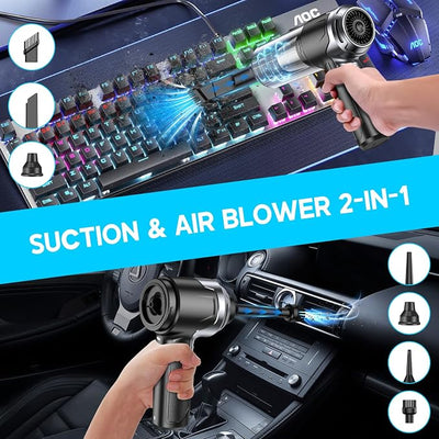 KMM Handheld Car Vacuum Cleaner, 10000PA Vacuum Cleaner & Air Duster, 120W High Power Vacuum Portable Cordless, Hand Held Vacuum Rechargeable with Multi-Nozzles & LED Light for Home, Car, Office