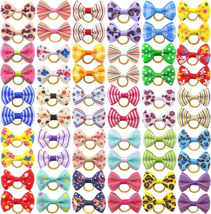 QingHan Puppy Dog Hair Bows: with Rubber Bands Small Pet Grooming Girl Doggy Accessories Gifts 60pcs (30 Pairs)