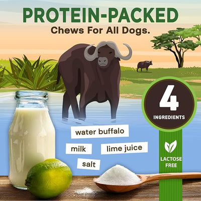EcoKind Yak Cheese Himalayan Dog Chews, Yak Chews for Large Dogs, Long Lasting Bone for Aggressive Chewers, Only 4 Ingredients, Natural High Protein Treat, No Additives, Water Buffalo, Large - 5 Chews